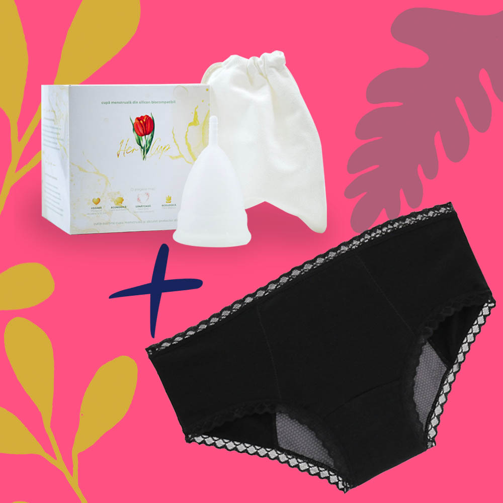Pachet promotional Chilot menstrual si cupa menstruala